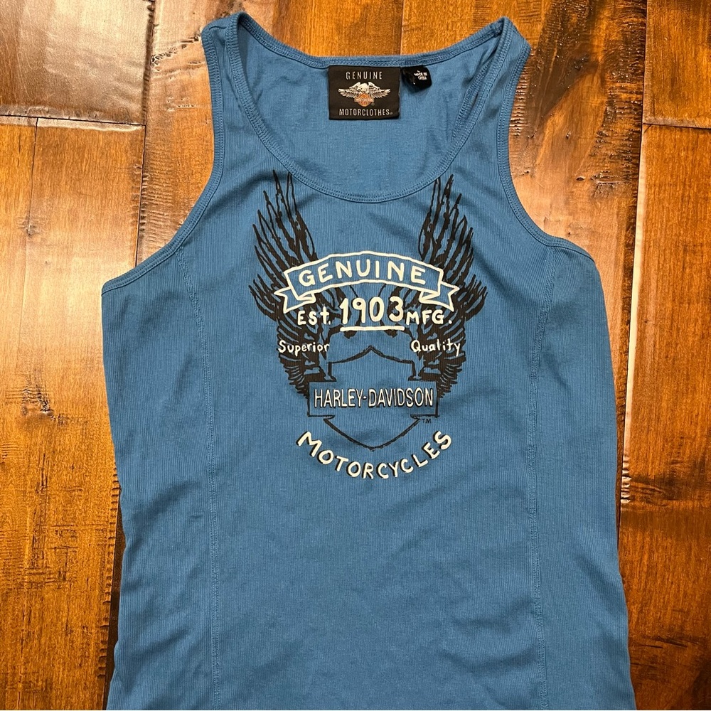 Harley Davidson y2k retro Large tank top blue